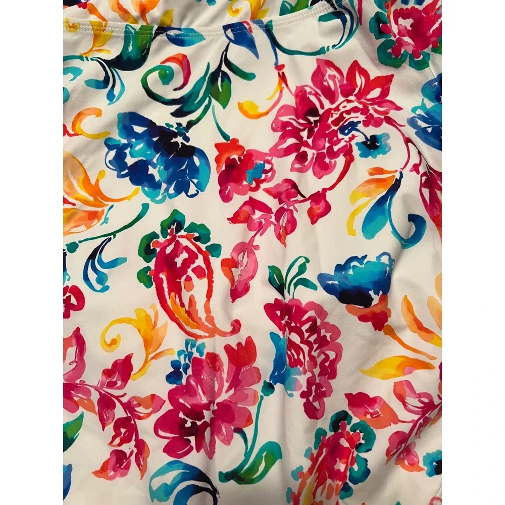 Anne Cole Womens Floral Paisley Ruched One Piece Swimsuit White‎ Multi Color 12